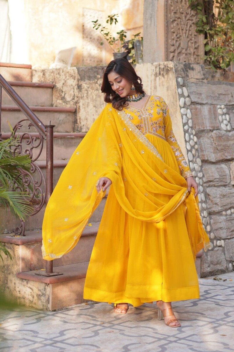 Anarkali Gown Red Pakistani Dress Suit Wear Indian Bollywood Long full length - 001FASHIONFORWARD