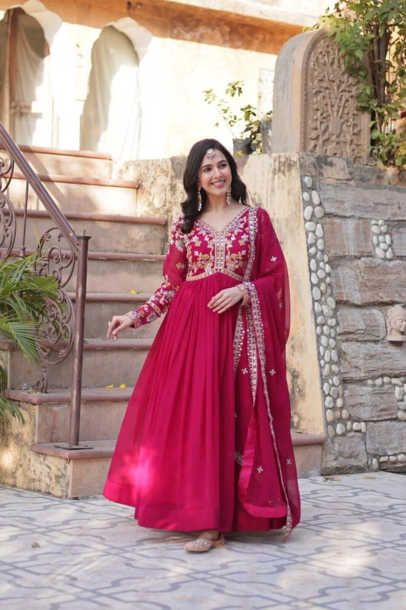 Anarkali Gown Red Pakistani Dress Suit Wear Indian Bollywood Long full length - 001FASHIONFORWARD