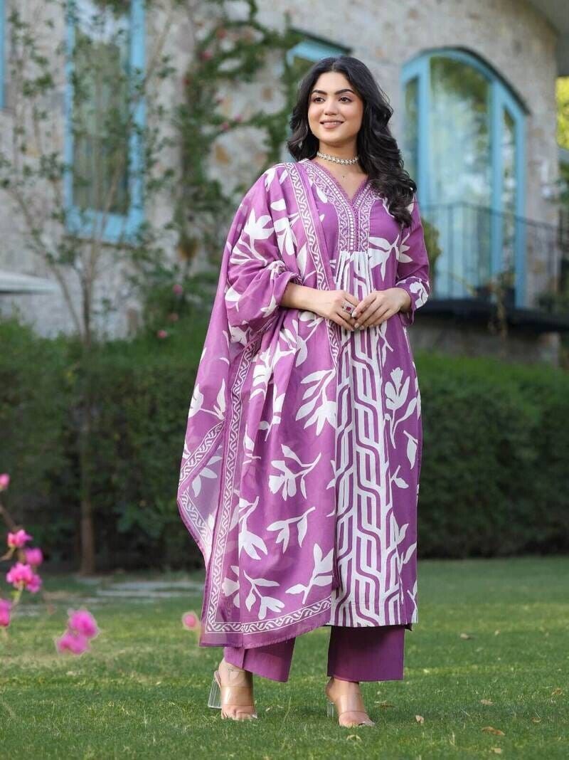 Beautiful Designer Salwar kameez Kurta Women's Cotton Tunic Long Kurti Dress - 001FASHIONFORWARD