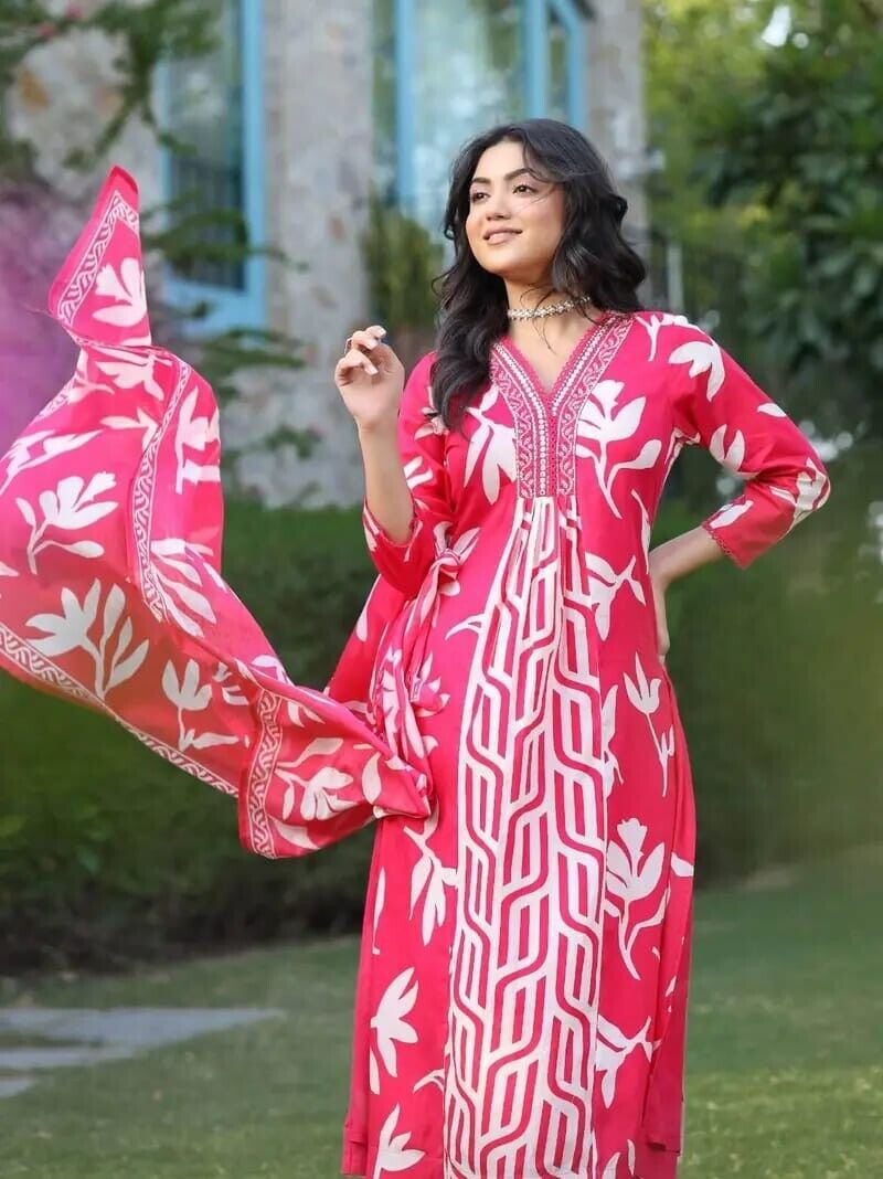 Beautiful Designer Salwar kameez Kurta Women's Cotton Tunic Long Kurti Dress - 001FASHIONFORWARD
