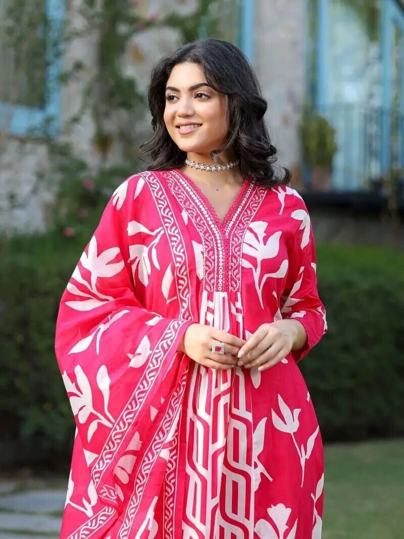 Beautiful Designer Salwar kameez Kurta Women's Cotton Tunic Long Kurti Dress - 001FASHIONFORWARD