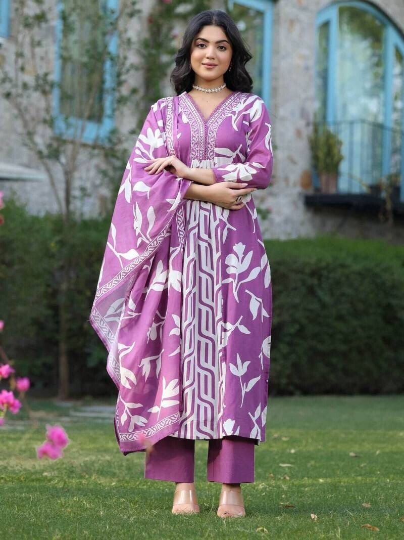 Beautiful Designer Salwar kameez Kurta Women's Cotton Tunic Long Kurti Dress - 001FASHIONFORWARD