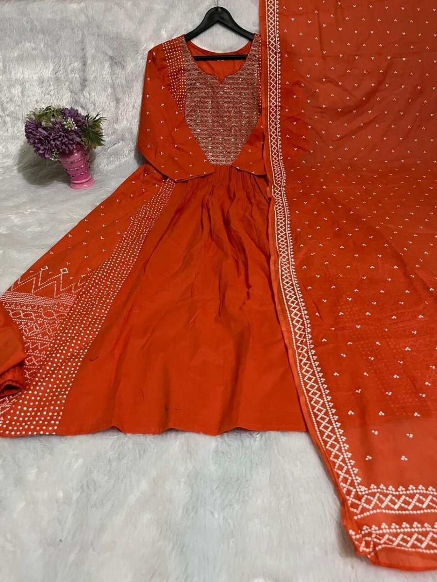 Beautiful Orange Anarkali Flared Long Gown – Indian Designer Salwar Kameez - 001FASHIONFORWARD