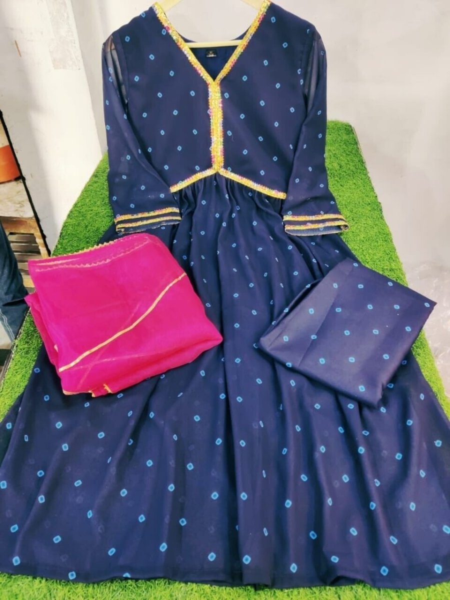 Bollywood Blue Anarkali Suit Set with Dupatta Graceful Indian Ethnic Wear Cotton - 001FASHIONFORWARD