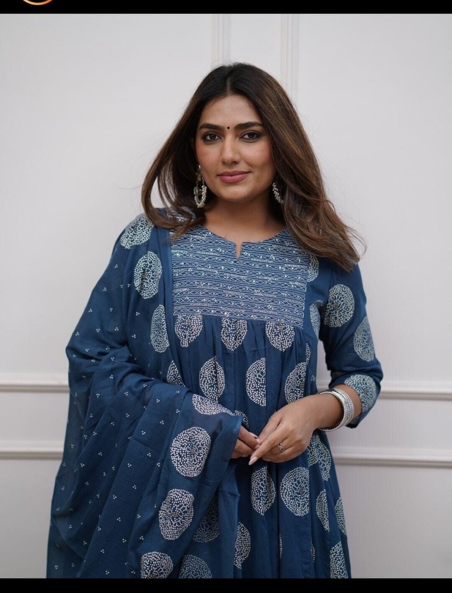 Bollywood Cotton Flared Anarkali Suit Gown – Indian Designer Wear (Sizes S–3XL) - 001FASHIONFORWARD