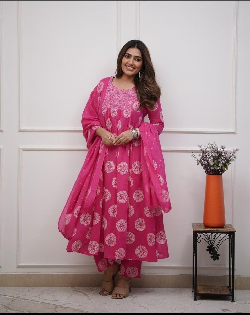 Bollywood Cotton Flared Anarkali Suit Gown – Indian Designer Wear (Sizes S–3XL) - 001FASHIONFORWARD