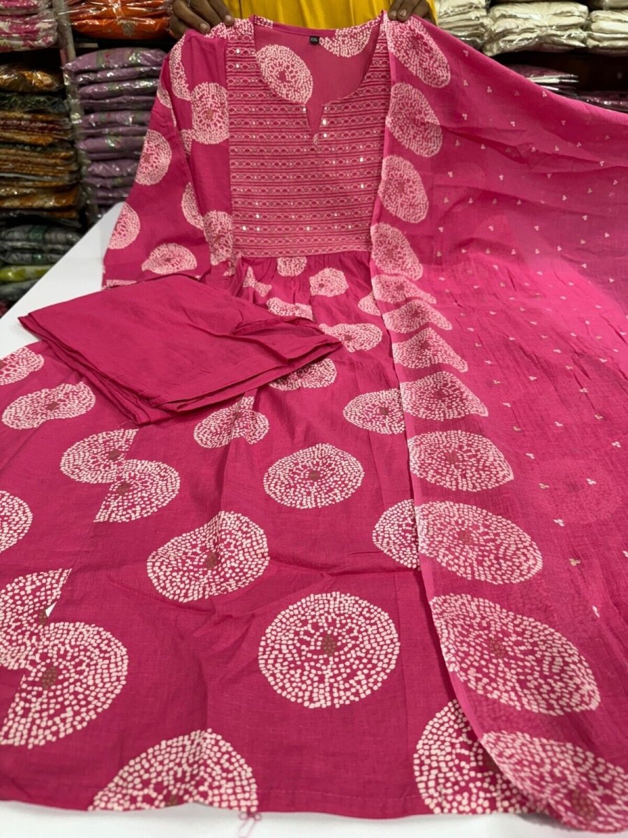 Bollywood Cotton Flared Anarkali Suit Gown – Indian Designer Wear (Sizes S–3XL) - 001FASHIONFORWARD