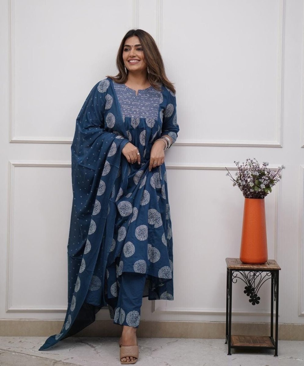 Bollywood Cotton Flared Anarkali Suit Gown – Indian Designer Wear (Sizes S–3XL) - 001FASHIONFORWARD