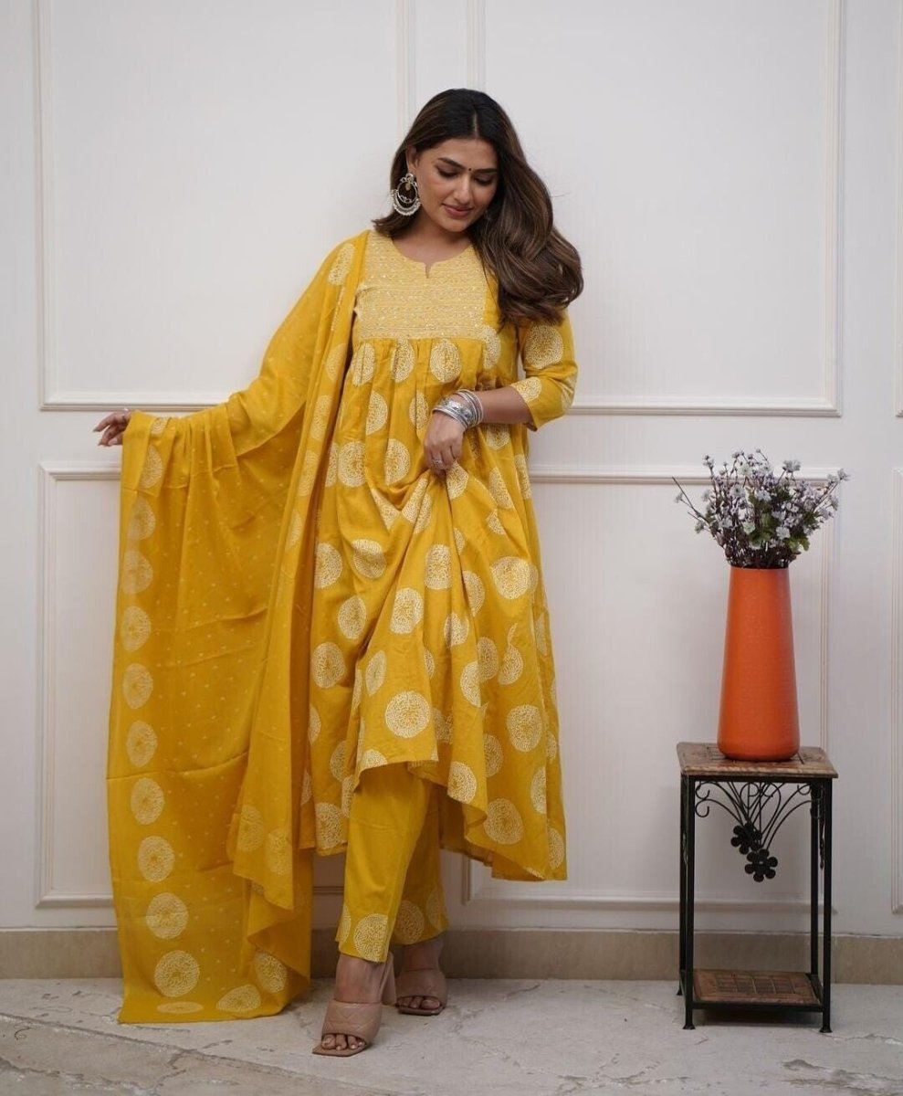 Bollywood Cotton Flared Anarkali Suit Gown – Indian Designer Wear (Sizes S–3XL) - 001FASHIONFORWARD