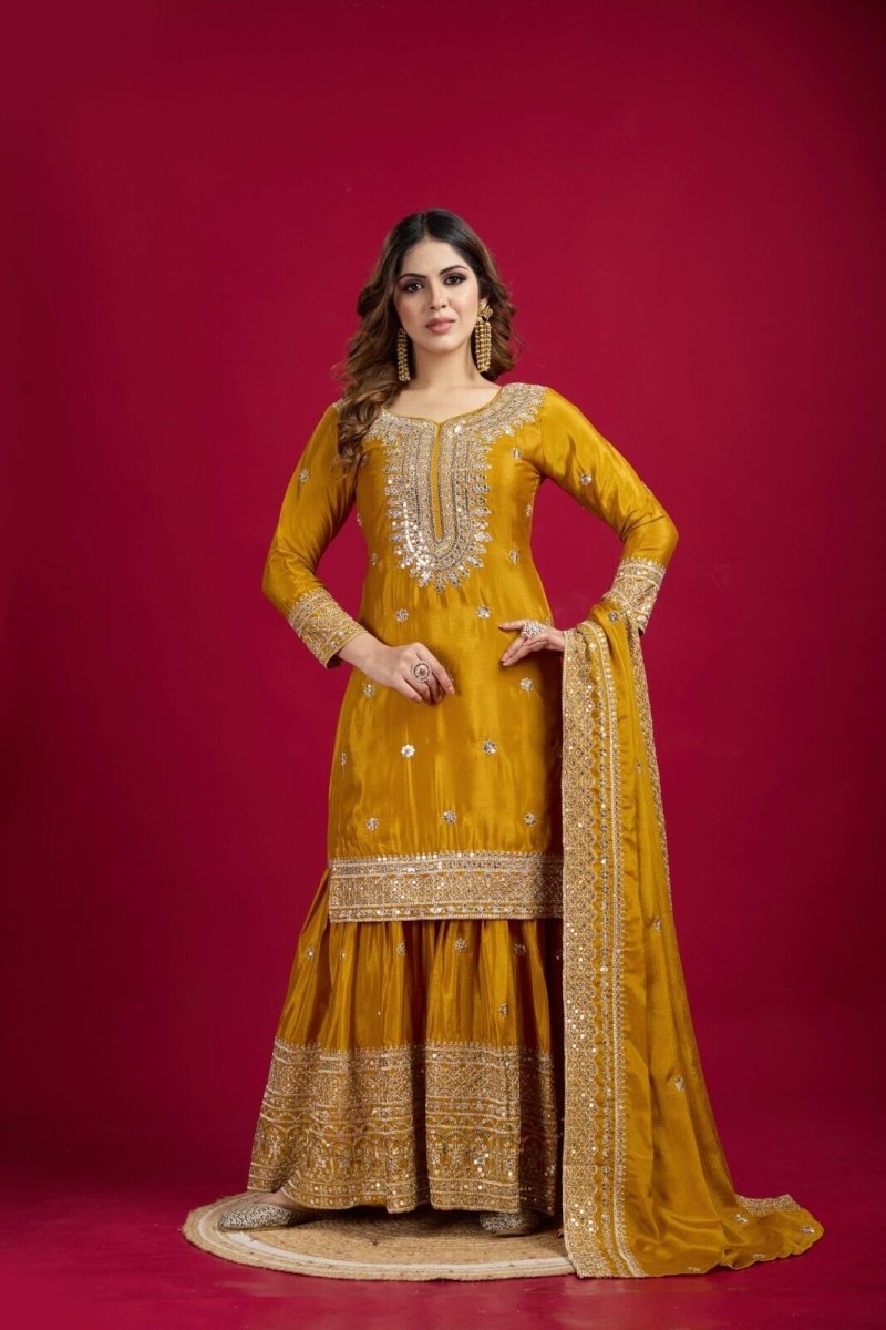 Bollywood Designer Indian ReadyMade Salwar Kameez Party Wear Suit with Sharara - 001FASHIONFORWARD