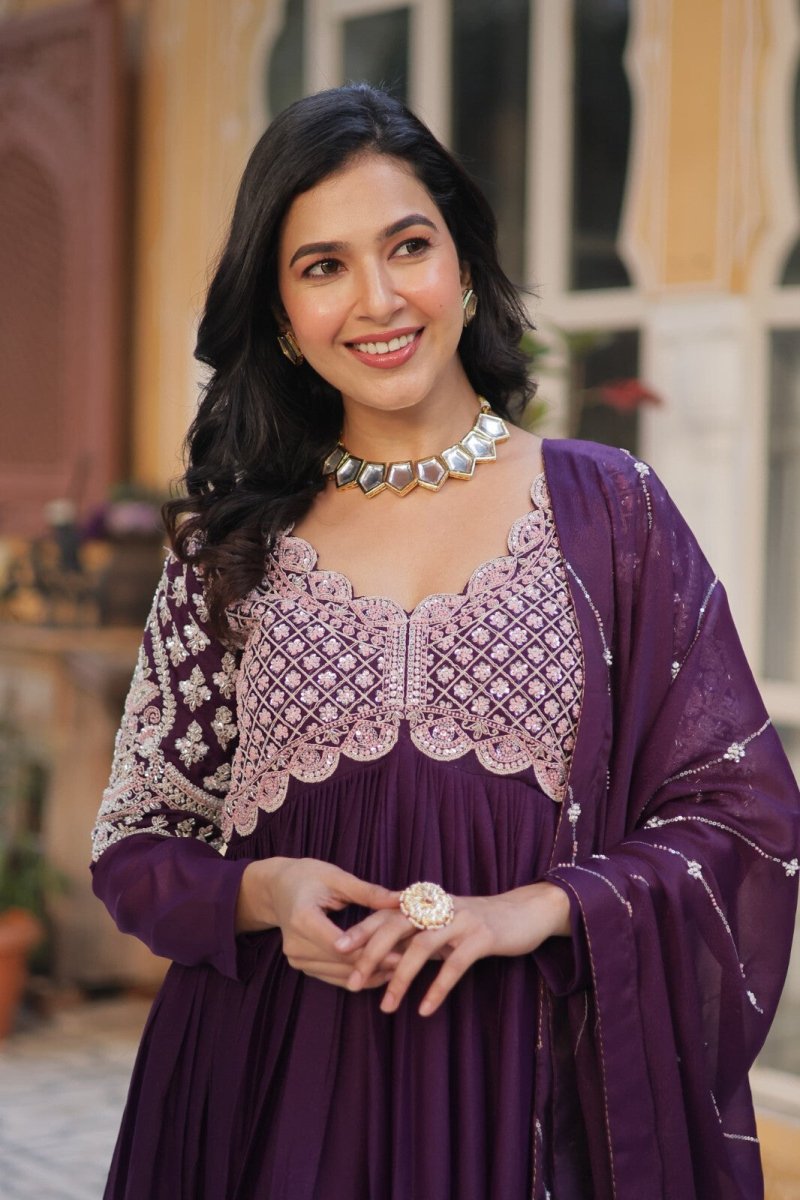 Bollywood - Inspired Pakistani Indian Wedding Flared anarkali Gown Set suit - 001FASHIONFORWARD