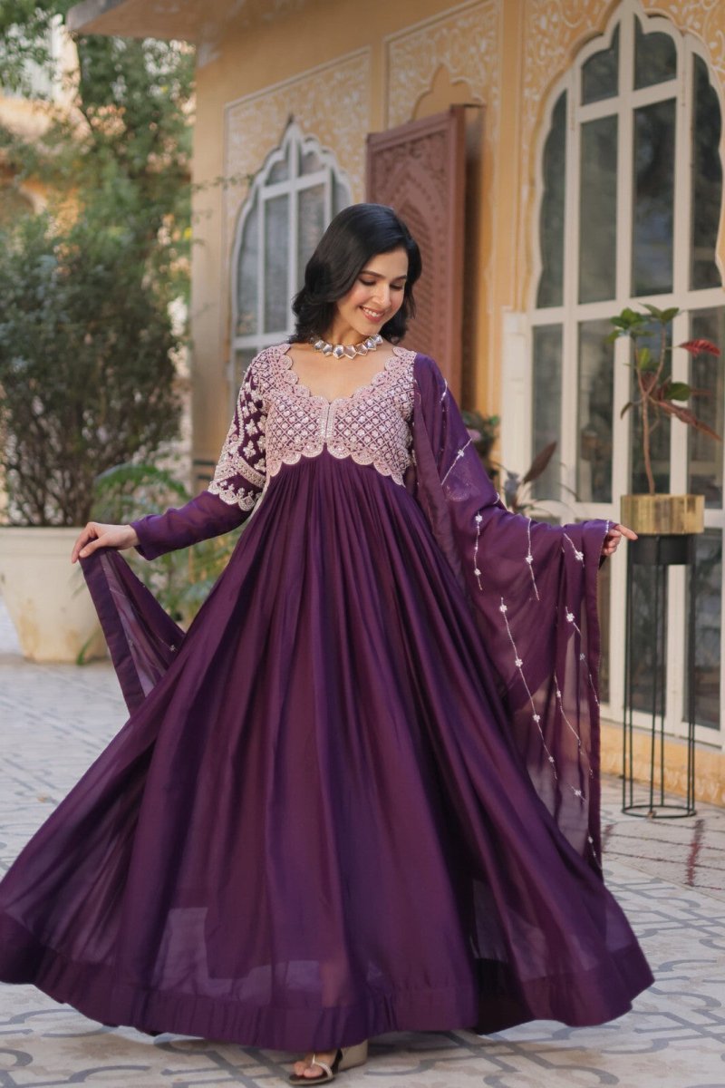 Bollywood - Inspired Pakistani Indian Wedding Flared anarkali Gown Set suit - 001FASHIONFORWARD