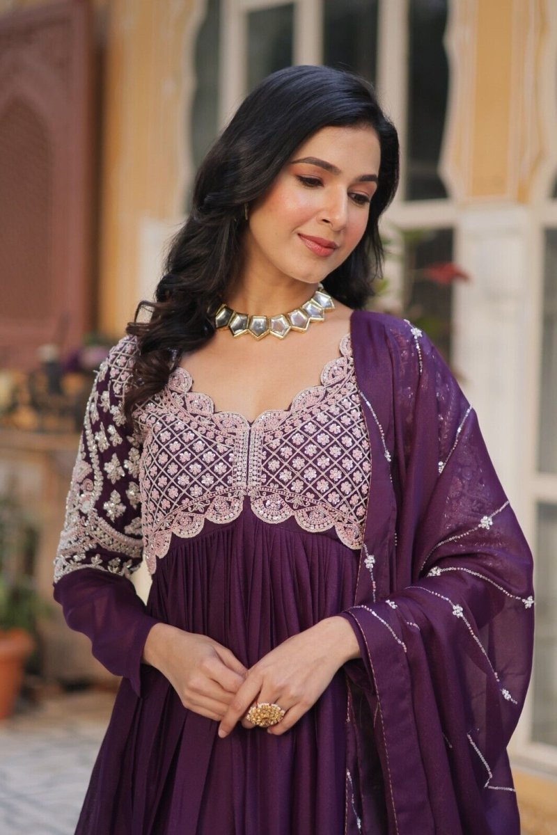 Bollywood - Inspired Pakistani Indian Wedding Flared anarkali Gown Set suit - 001FASHIONFORWARD