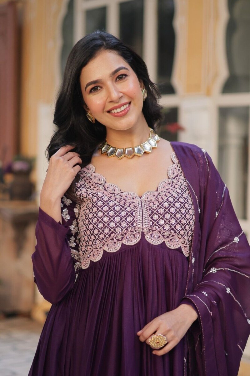 Bollywood - Inspired Pakistani Indian Wedding Flared anarkali Gown Set suit - 001FASHIONFORWARD