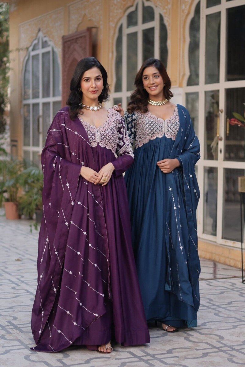 Bollywood - Inspired Pakistani Indian Wedding Flared anarkali Gown Set suit - 001FASHIONFORWARD