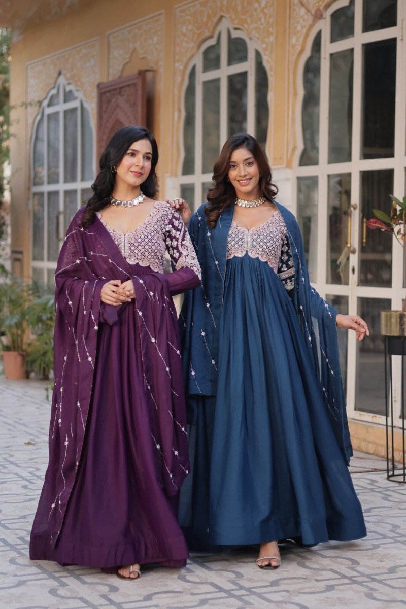 Bollywood - Inspired Pakistani Indian Wedding Flared anarkali Gown Set suit - 001FASHIONFORWARD