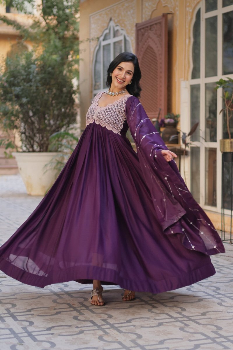Bollywood - Inspired Pakistani Indian Wedding Flared anarkali Gown Set suit - 001FASHIONFORWARD