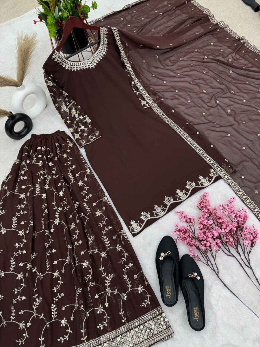 Bollywood Sharara Suit Ethnic Indian Kameez Salwar Pakistani Designer Georgette - 001FASHIONFORWARD