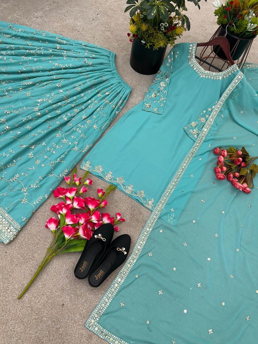 Bollywood Sharara Suit Ethnic Indian Kameez Salwar Pakistani Designer Georgette - 001FASHIONFORWARD