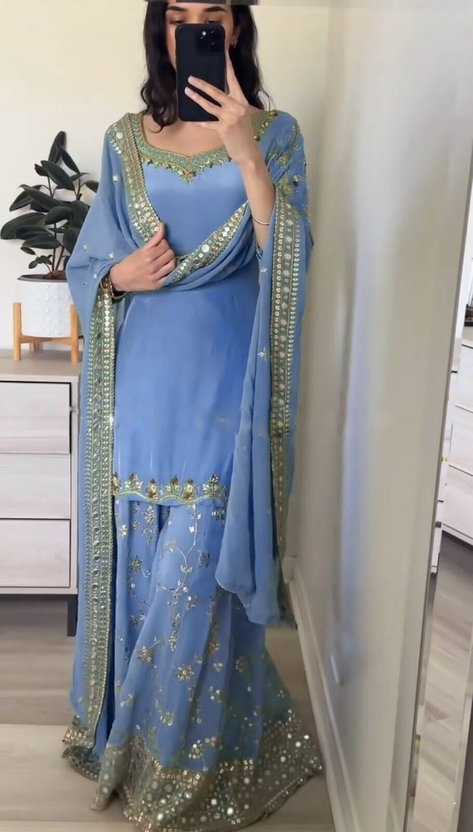 Bollywood Sharara Suit Ethnic Indian Kameez Salwar Pakistani Designer Georgette - 001FASHIONFORWARD