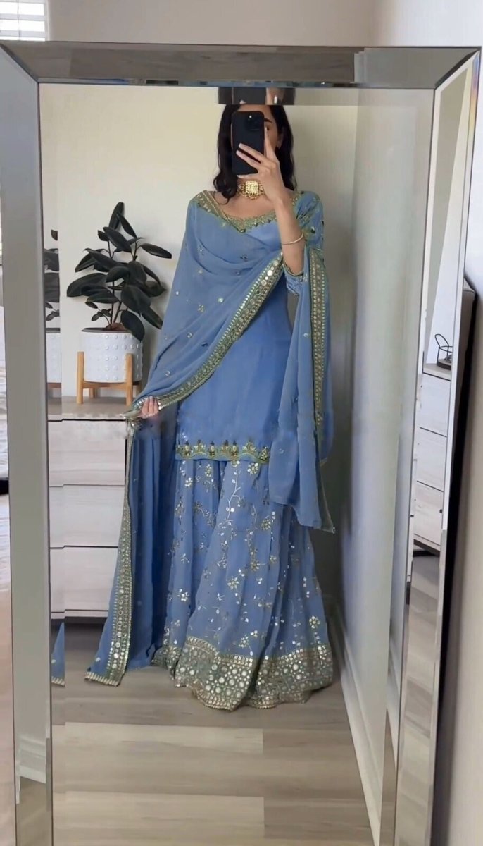 Bollywood Sharara Suit Ethnic Indian Kameez Salwar Pakistani Designer Georgette - 001FASHIONFORWARD