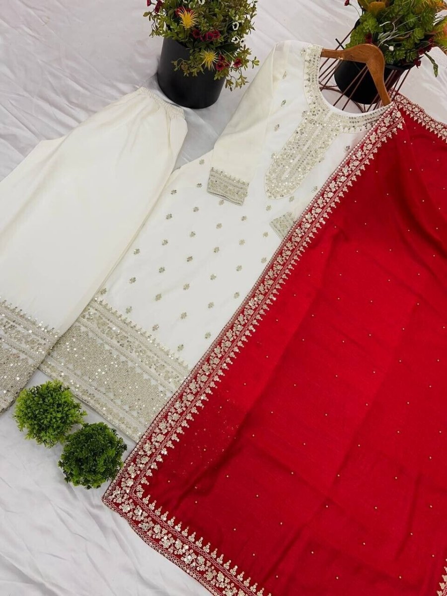 Chinnon Silk Embroidered Salwar Kameez Set – Ready‑to‑Wear Party & Wedding Wear - 001FASHIONFORWARD