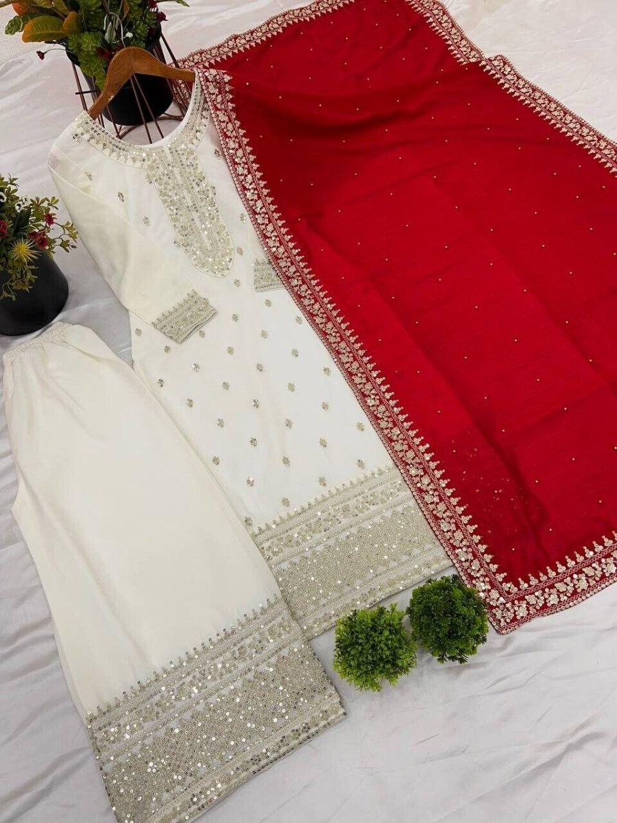 Chinnon Silk Embroidered Salwar Kameez Set – Ready‑to‑Wear Party & Wedding Wear - 001FASHIONFORWARD