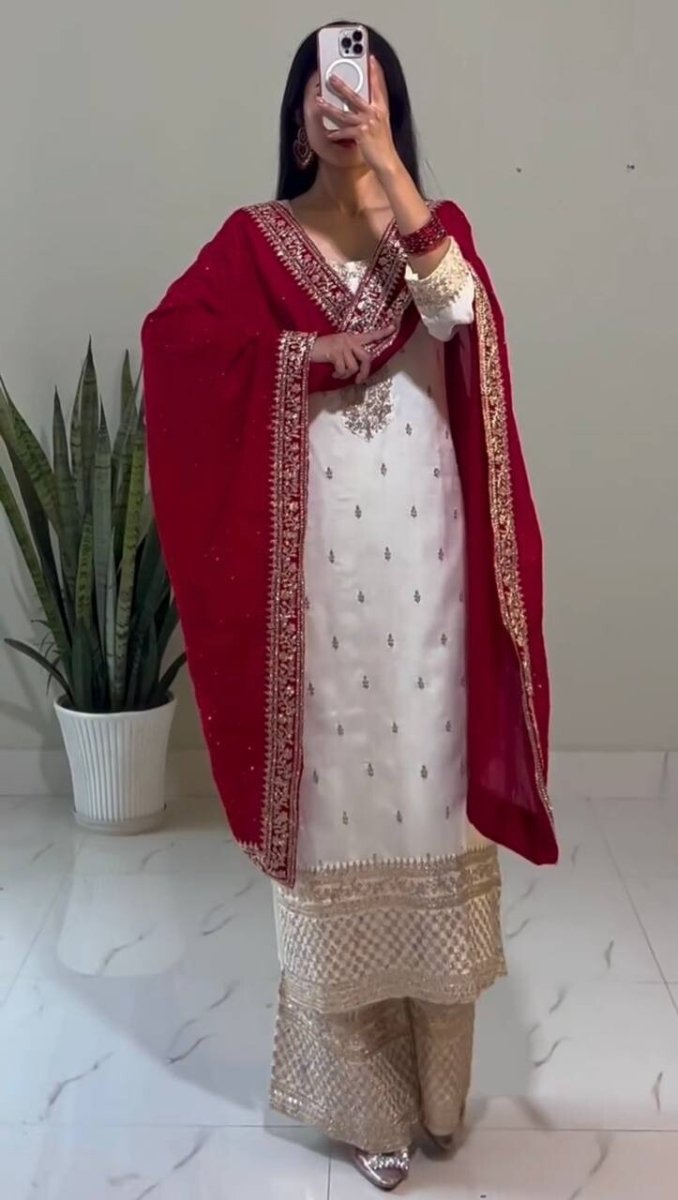 Chinnon Silk Embroidered Salwar Kameez Set – Ready‑to‑Wear Party & Wedding Wear - 001FASHIONFORWARD