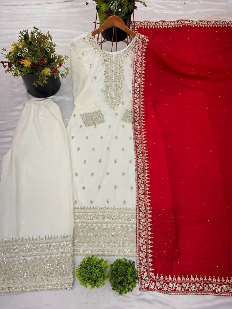 Chinnon Silk Embroidered Salwar Kameez Set – Ready‑to‑Wear Party & Wedding Wear - 001FASHIONFORWARD