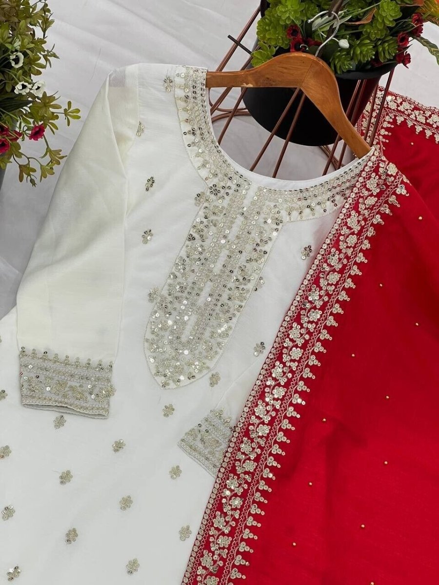 Chinnon Silk Embroidered Salwar Kameez Set – Ready‑to‑Wear Party & Wedding Wear - 001FASHIONFORWARD