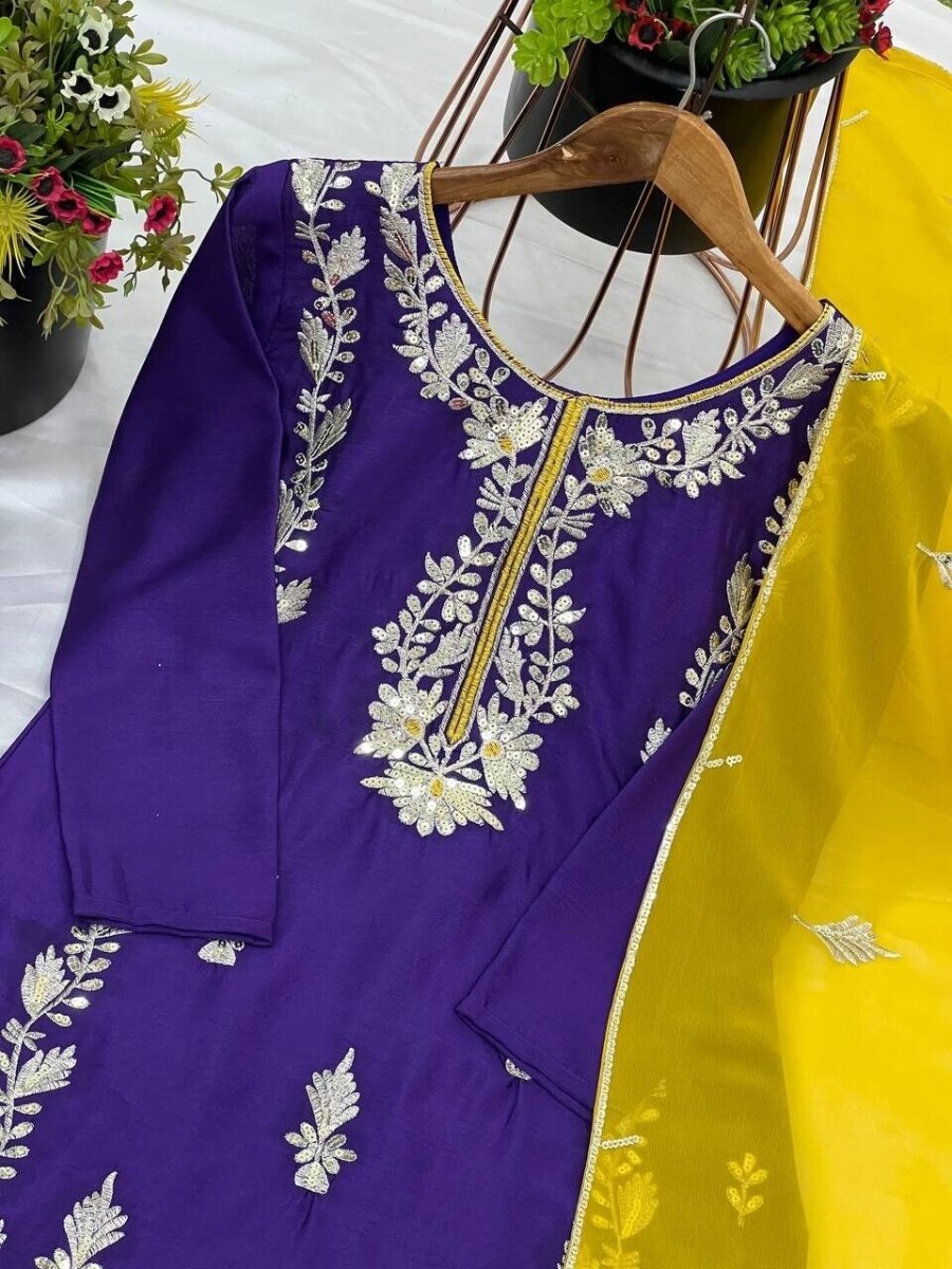 Chinnon Silk Salwar Kameez Pakistani Dress Ready To Wear Suits Indian Embroided - 001FASHIONFORWARD