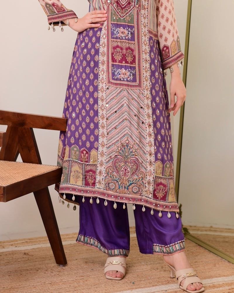 Chinon Silk Kurta Sharara Set with Sequins Embroidery Work for Women - 001FASHIONFORWARD