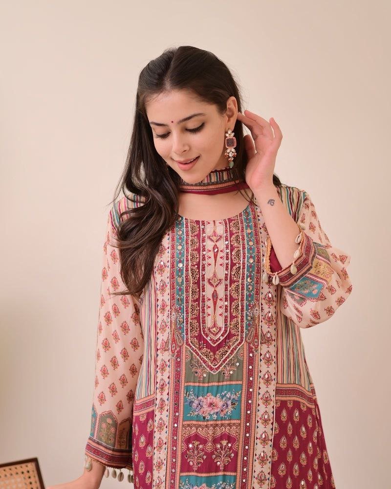 Chinon Silk Kurta Sharara Set with Sequins Embroidery Work for Women - 001FASHIONFORWARD