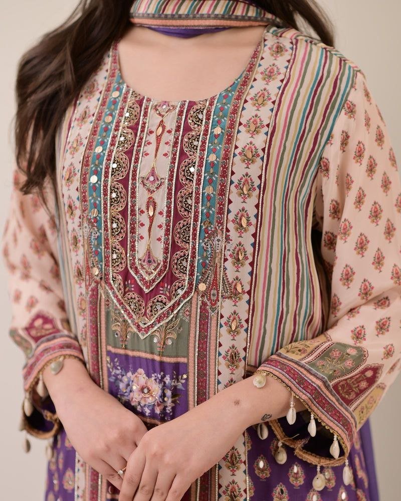 Chinon Silk Kurta Sharara Set with Sequins Embroidery Work for Women - 001FASHIONFORWARD
