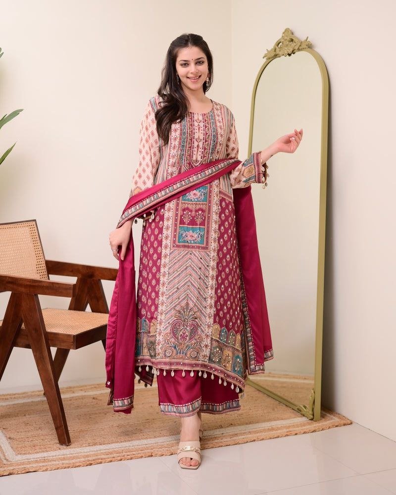 Chinon Silk Kurta Sharara Set with Sequins Embroidery Work for Women - 001FASHIONFORWARD