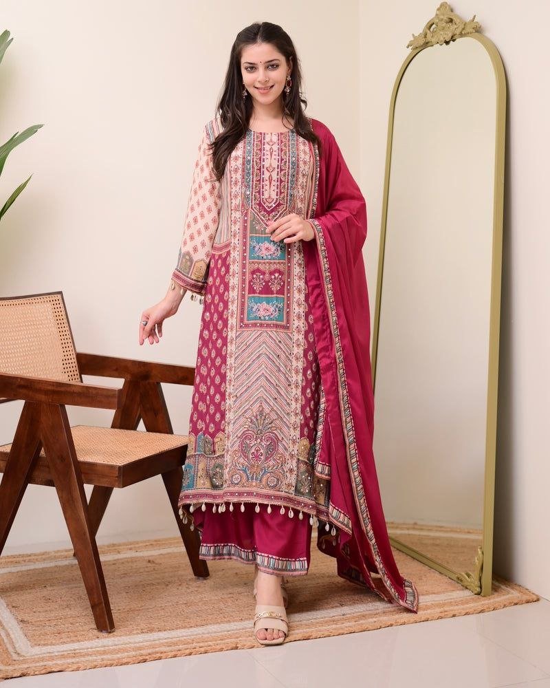 Chinon Silk Kurta Sharara Set with Sequins Embroidery Work for Women - 001FASHIONFORWARD