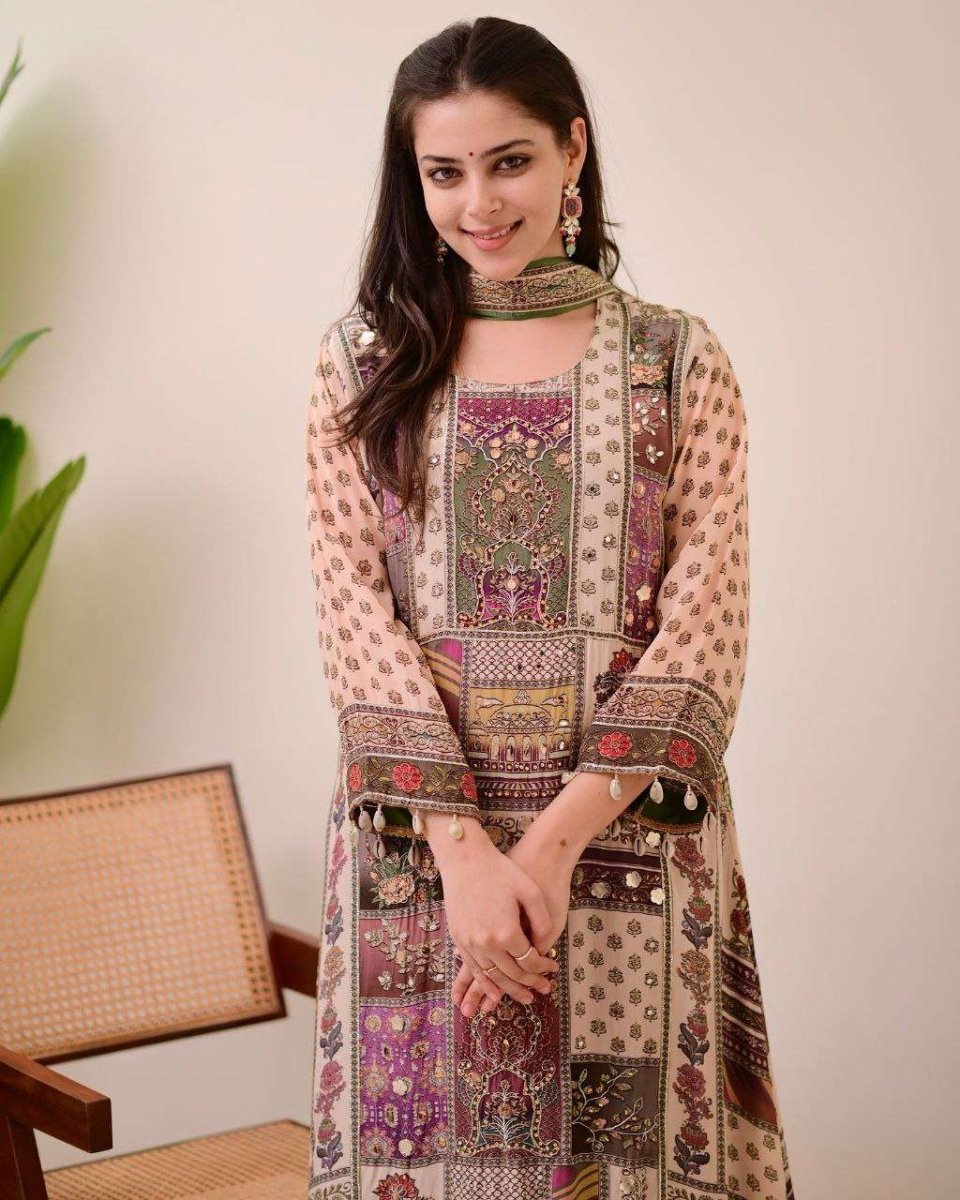 Chinon Silk Kurta Sharara Set with Sequins Embroidery Work for Women - 001FASHIONFORWARD