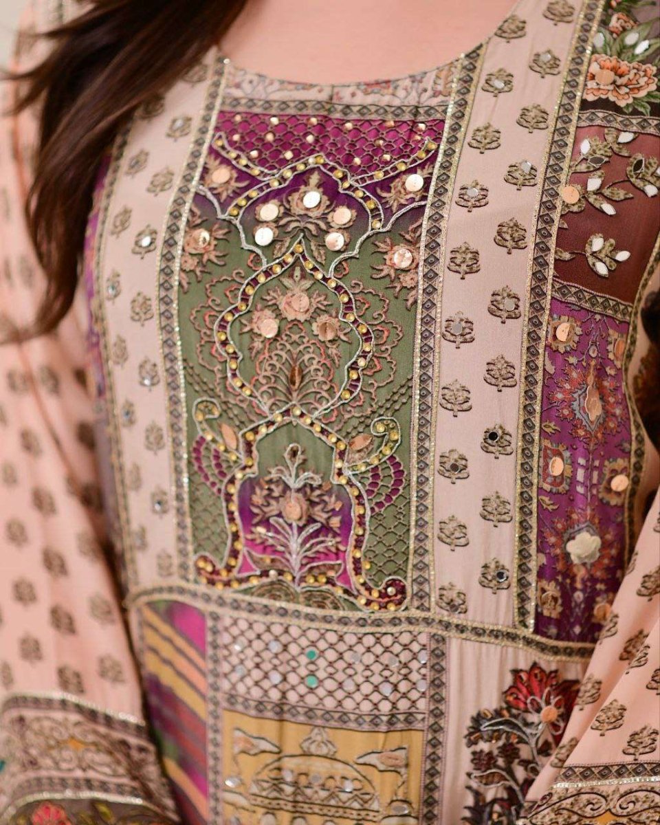 Chinon Silk Kurta Sharara Set with Sequins Embroidery Work for Women - 001FASHIONFORWARD