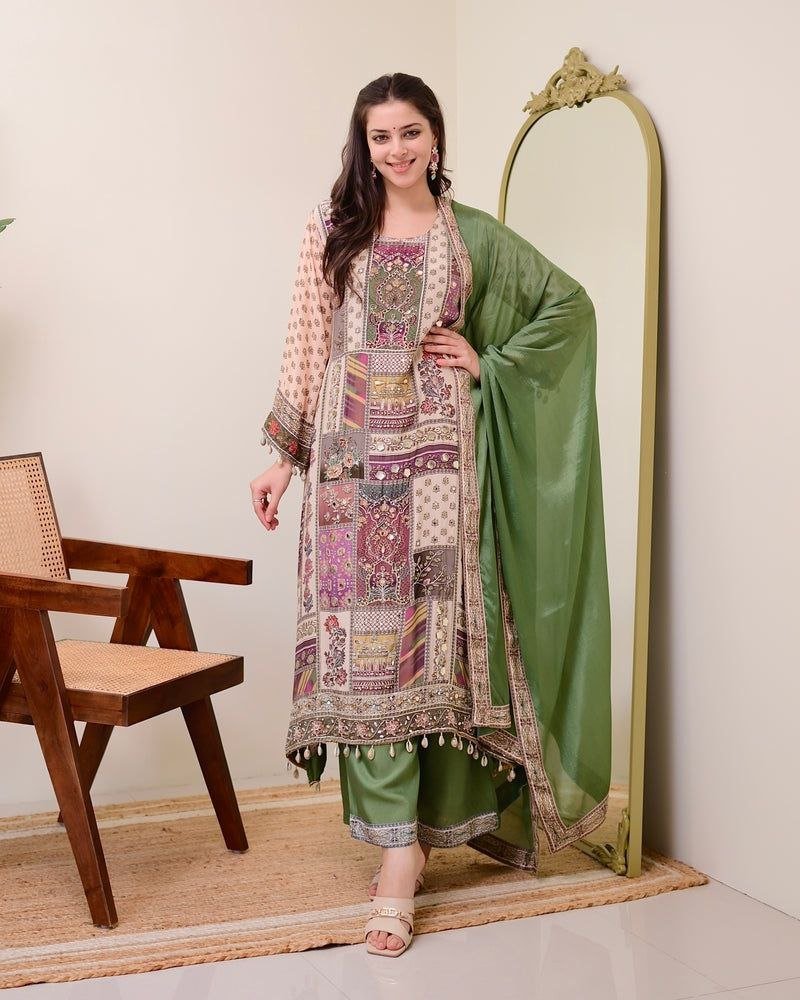 Chinon Silk Kurta Sharara Set with Sequins Embroidery Work for Women - 001FASHIONFORWARD