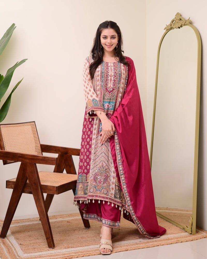 Chinon Silk Kurta Sharara Set with Sequins Embroidery Work for Women - 001FASHIONFORWARD