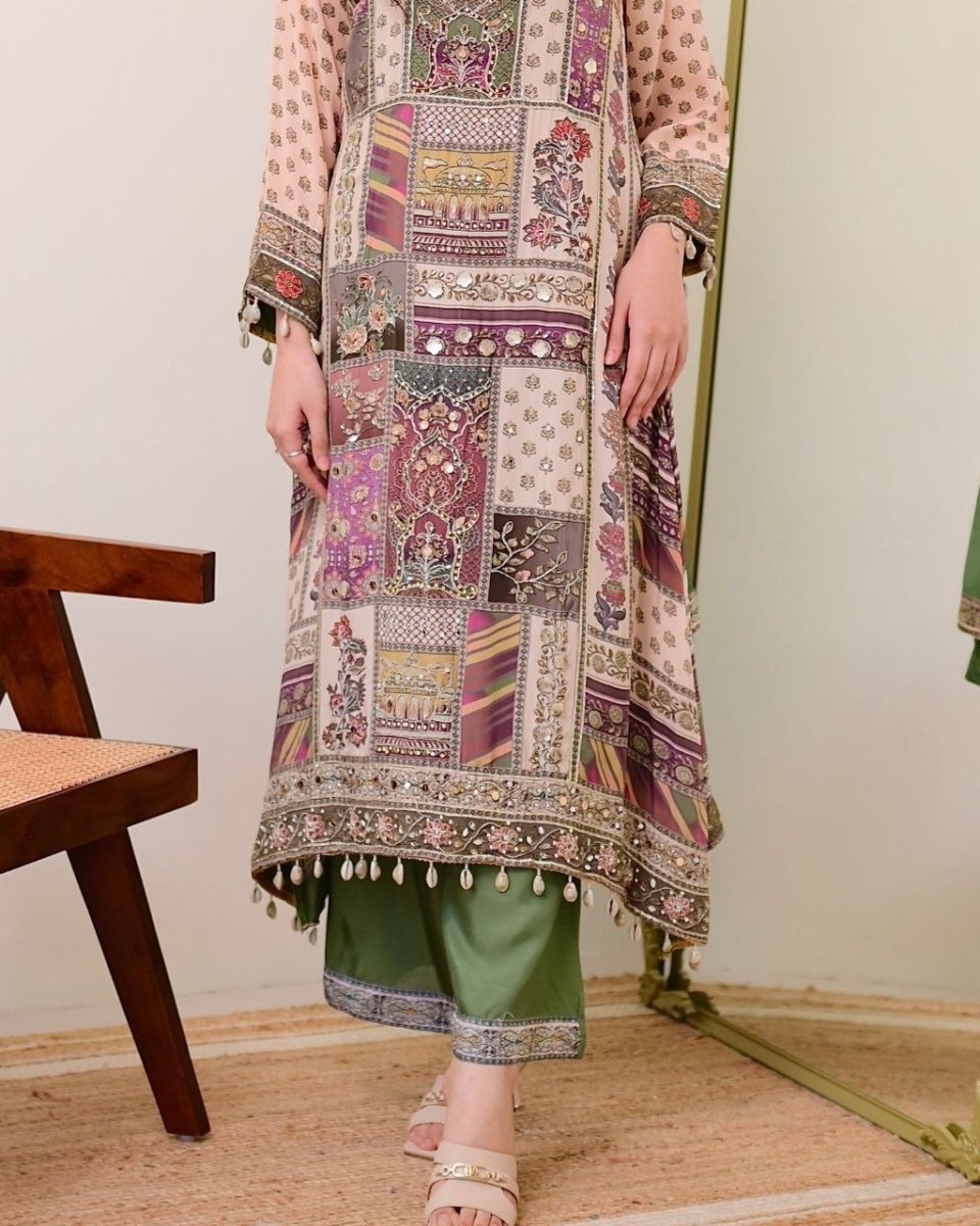Chinon Silk Kurta Sharara Set with Sequins Embroidery Work for Women - 001FASHIONFORWARD