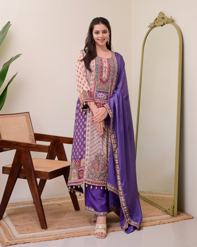 Chinon Silk Kurta Sharara Set with Sequins Embroidery Work for Women - 001FASHIONFORWARD