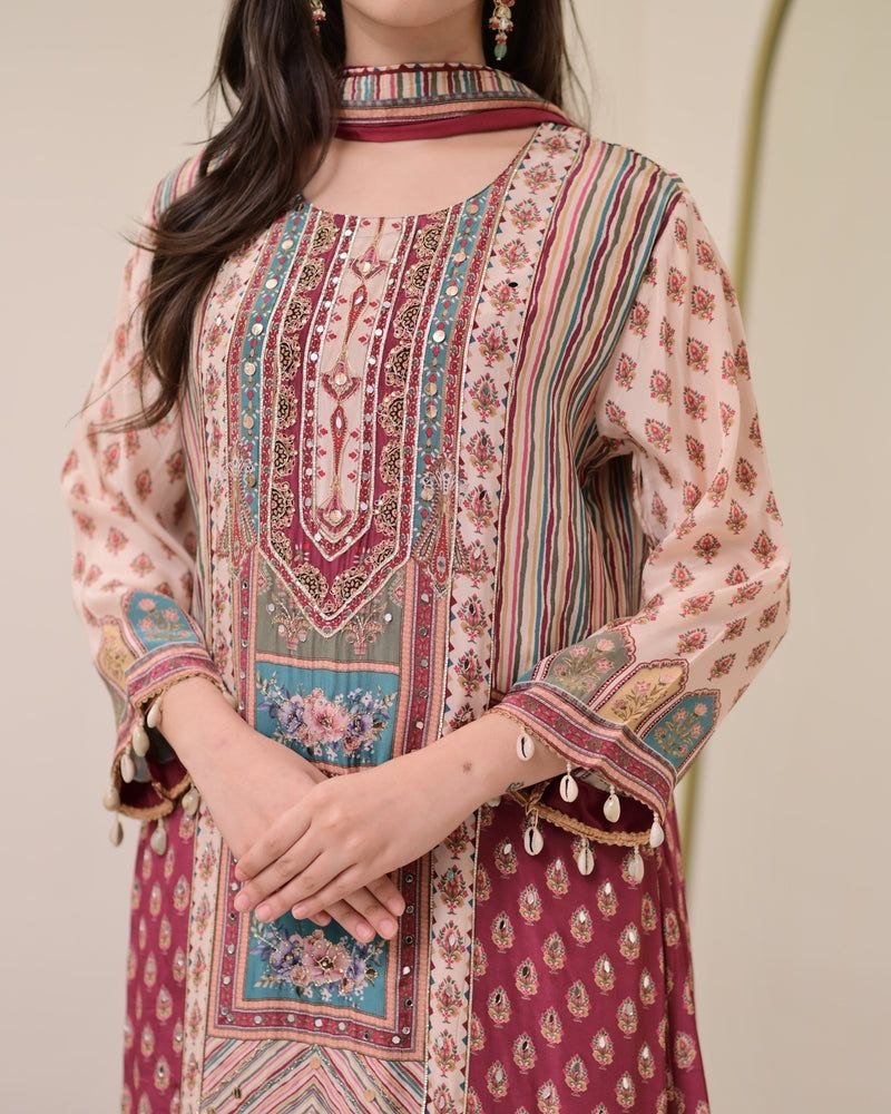 Chinon Silk Kurta Sharara Set with Sequins Embroidery Work for Women - 001FASHIONFORWARD