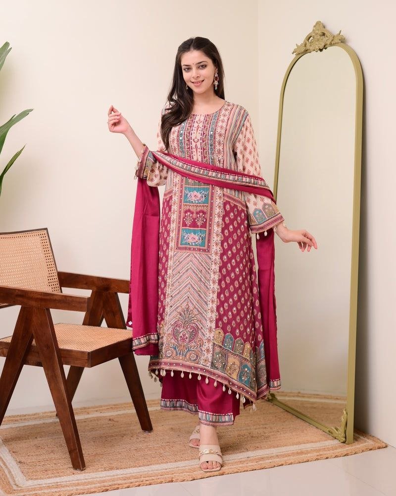 Chinon Silk Kurta Sharara Set with Sequins Embroidery Work for Women - 001FASHIONFORWARD