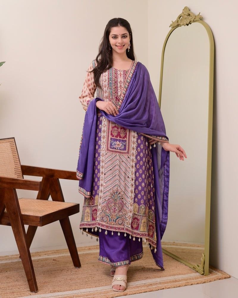 Chinon Silk Kurta Sharara Set with Sequins Embroidery Work for Women - 001FASHIONFORWARD