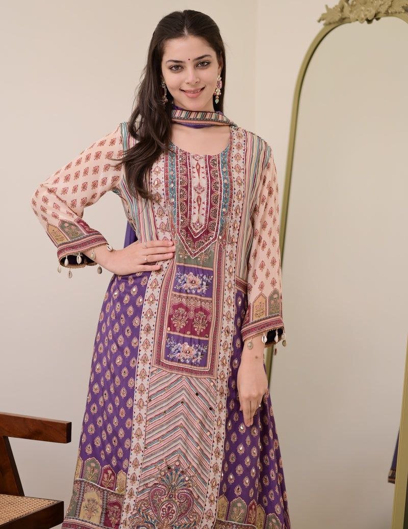 Chinon Silk Kurta Sharara Set with Sequins Embroidery Work for Women - 001FASHIONFORWARD