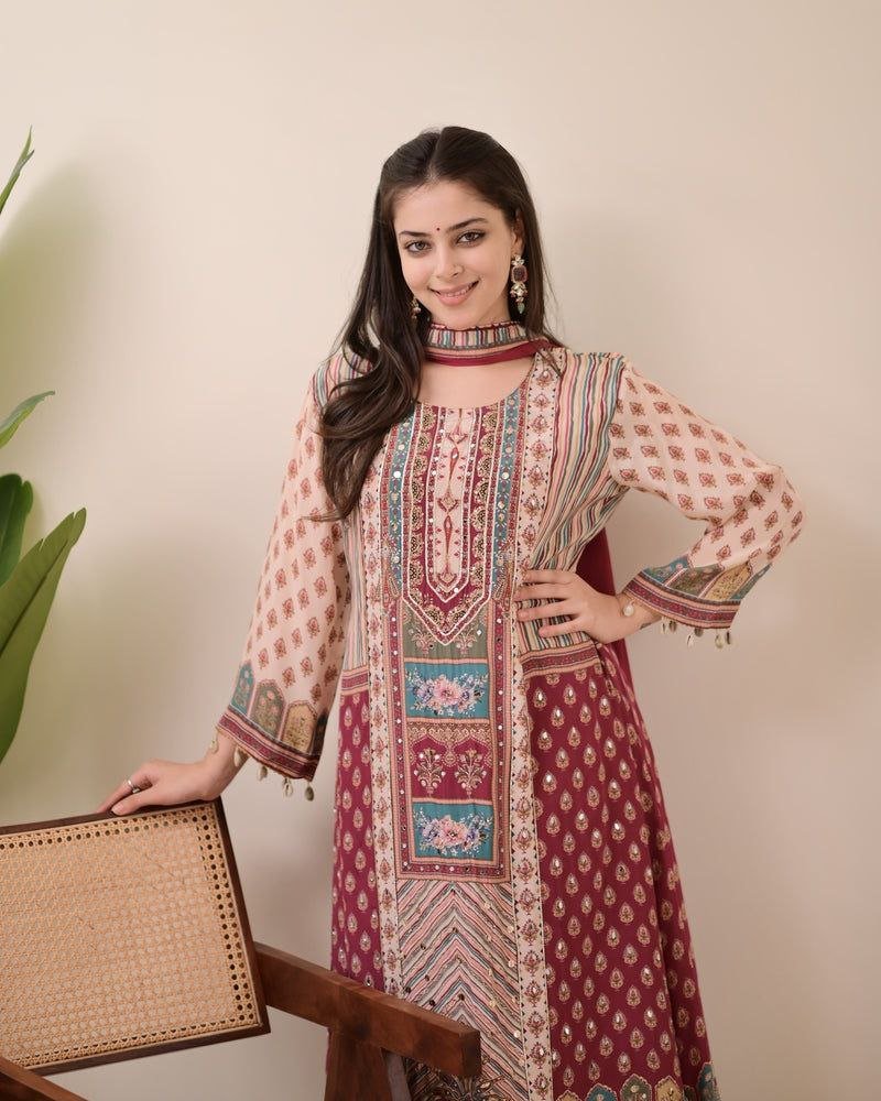 Chinon Silk Kurta Sharara Set with Sequins Embroidery Work for Women - 001FASHIONFORWARD