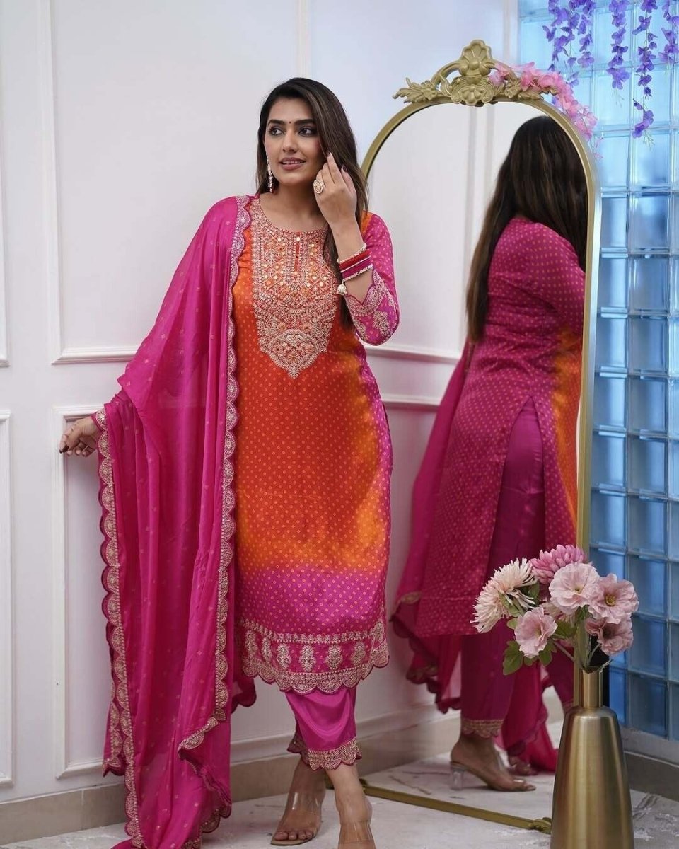 Chinon Silk Pakistani Pink Salwar Kameez Readymade Indian Wedding Partywear 3PC - 001FASHIONFORWARD