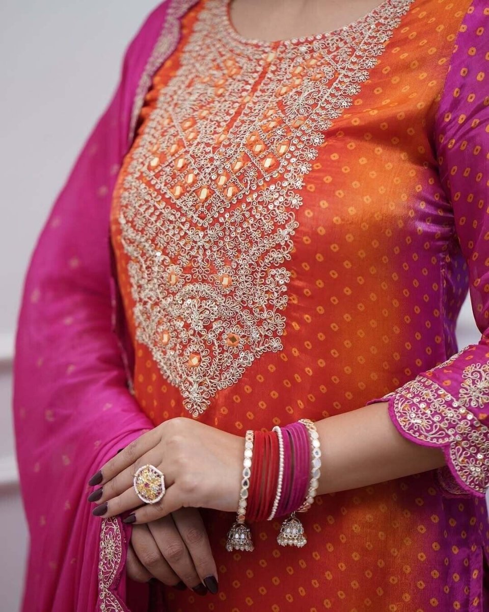 Chinon Silk Pakistani Pink Salwar Kameez Readymade Indian Wedding Partywear 3PC - 001FASHIONFORWARD