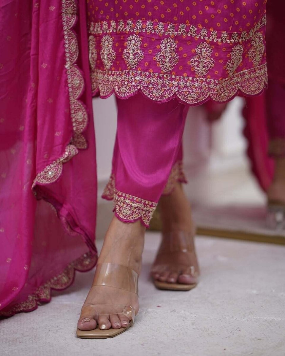 Chinon Silk Pakistani Pink Salwar Kameez Readymade Indian Wedding Partywear 3PC - 001FASHIONFORWARD